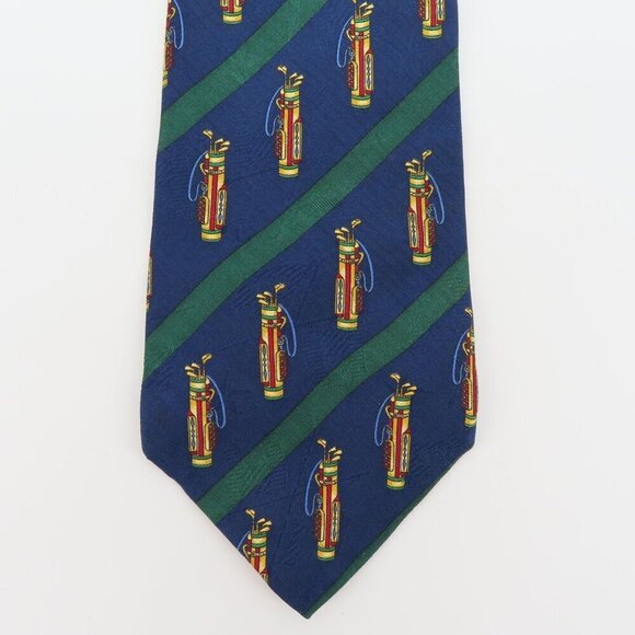 Tommy Hilfiger Blue Green Stripe Golf Bag Golfer Golfing Necktie Tie Silk Italy - Picture 7 of 7